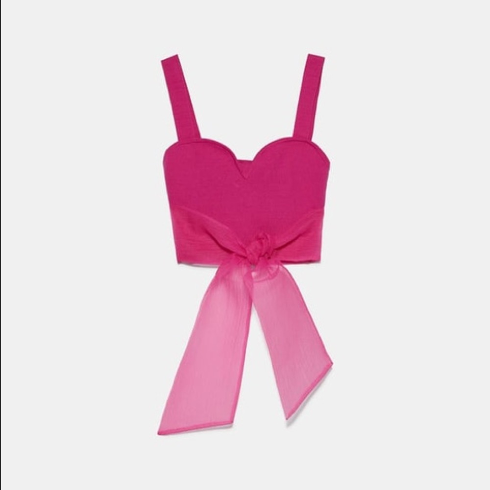ZARA tied organza pink crop top